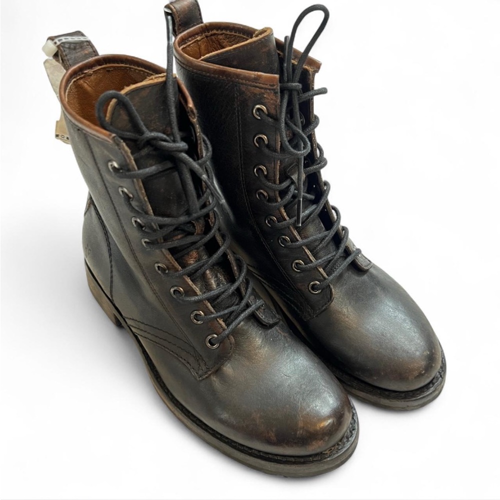 Frye Black Leather Lace-Up Ankle Boots